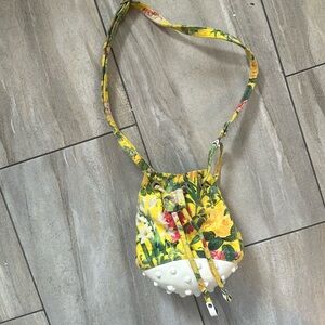 Mikel Hunter yellow floral crossbody unique soft bucket bag